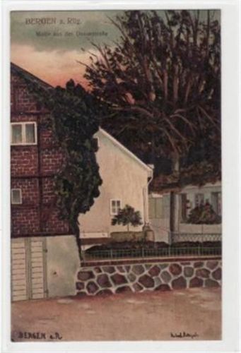Bergen Künstlerkarte von Bergen a. Rügen mit Motiv aus der Dammstraße ungelaufen Gute Erhaltung.