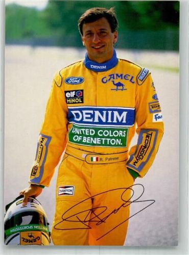 Portrait von Riccardo Patrese vom Formel 1 Team Benetton mit Autogramm