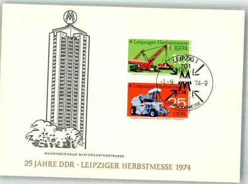 Leipzig 1974 Wohnhochhaus Wintergartenstraße 25 Jahre DDR Leipziger Herbstmesse
