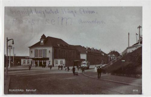 Glauchau Glauchau mit Bahnhof gelaufen von 1929. Leichter Stempeldurchdruck, leichter Bug am Rand unten in der Mitte, sonst gut erhalten