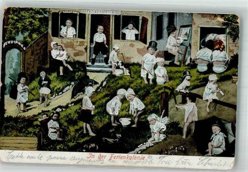 1903 Eine Schar kleiner Kinder einer Ferienkolonie auf dem Topf