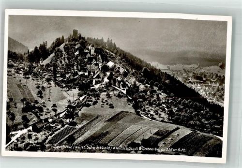 Zavelstein Fliegeraufnahme des Ortes mit Burg Zavelstein und Georgskirche