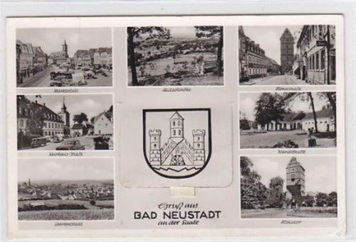 Leporellokarte von Bad Neustadt an der Saale. Marktplatz Kurhaus Straße Gartenstadt Luitpoldhöhe Hohnstraße Wanderhalle Hohntor.und weitere ausziehbare Bilder gelaufen am 18.12.1961 kleiner Bug obere Kante Eckbug unten rechts sonst gut erhalten