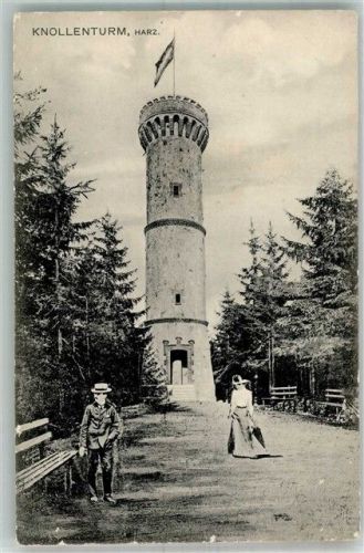 Herzberg 1910 Knollenturm Fahne Mann Frau Hut Stock Bank Harz