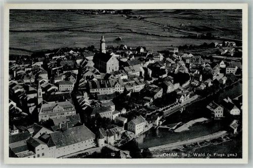Cham 1938 Fliegeraufnahme des Ortes mit Stadtpfarrkirche St. Jakob