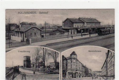 Holzwickede, 3 Abbildungen mit Bahnhof u. Bahnhofstrasse. Feldpost, Stempel von 1916. Gute Erhaltung.
