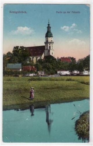 Königsbrück Königsbrück mit Partie an der Pulsnitz. Feldpost, mit Stempel von leichte Eckabschürfungen und Rändern, kleiner Knick unten links, sonst gut erhalten.