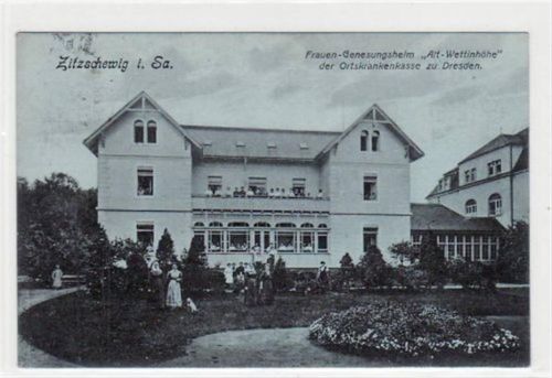 Zitzschewig mit Männer - Genesungsheim " Alt - Wettinhöhe " gelaufen von 1912. Leicht fleckig, sonst gut erhalten.