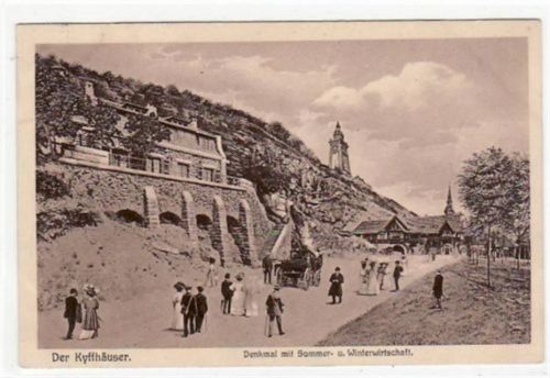 Kyffhäuser Kyffhäuser mit Denkmal und Wirtschaft gelaufen von 1914. An den Ecke n leichte Abdrücke vom Album, sonst gut erhalten.