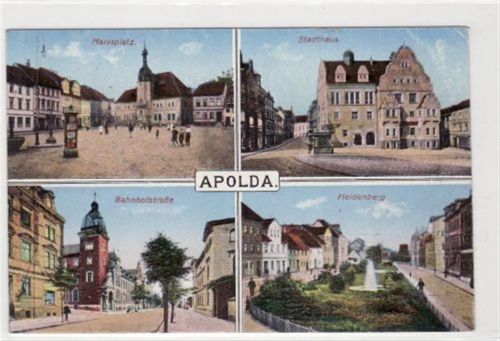 Apolda Apolda mit Bahnhofstraße. Marktplatz, Stadthaus und Heidenberg ungelaufen kleiner Knick oben rechts, sonst gut erhalten.