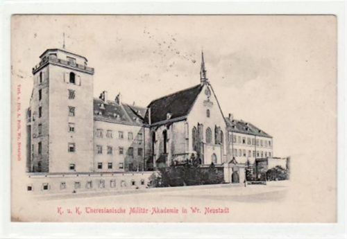 AK von Wiener Neustadt. K. u. K. Theresianische Militär - Akademie gelaufen. Leicht stockfleckig, leichte Stempelspuren, sonst gut erhalten.