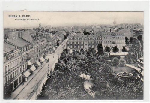 Riesa Riesa mit Kaiser Wilhelm - Platz gelaufen von 1908. Leichter Stempeldurchdruck, sonst gut erhalten.