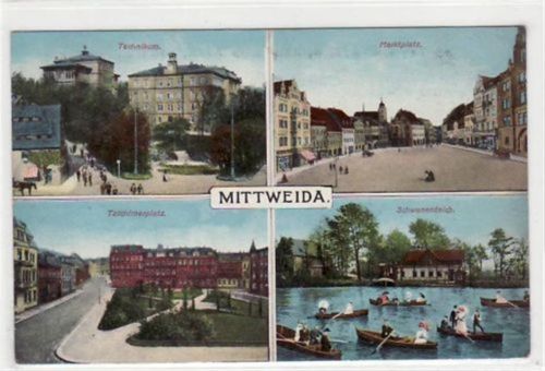 Mittweida Mittweida mit 4 Abbildungen gelaufen von 1919. Leicht bügig, leicht fleckig, sonst gut erhalten.
