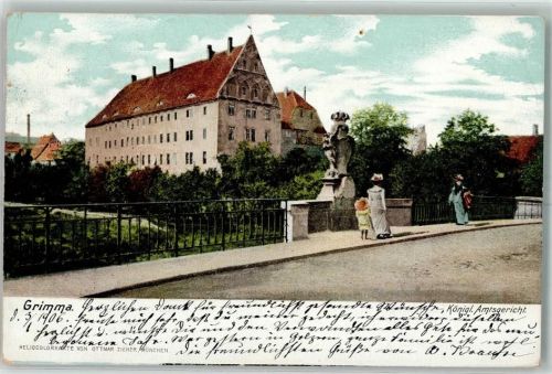 Grimma 1906 Königl. Amtsgericht Brücke Mutter Kind Denkmal