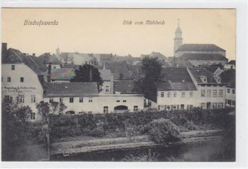 Bischofswerda mit Blick vom Mühlteich und Schmiedemeisterei ungelaufen Vorderseite leicht stockfleckig, sonst gut erhalten