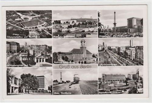 Olympiastadion und Waldbühne gelaufen, 1957. Leichter Stempeldurchdruck, leicht bügig, sonst gut erhalten