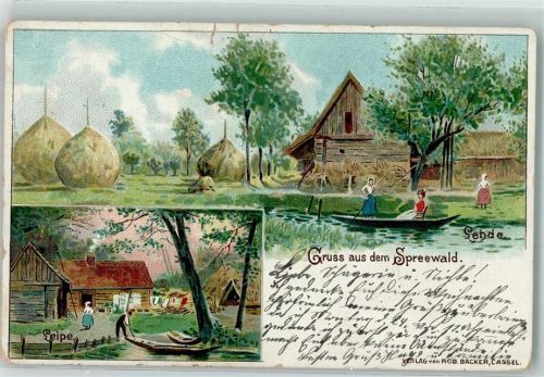 Lehde 1906 Heugarben Holzhaus Frau Leipe Boot Spreewald