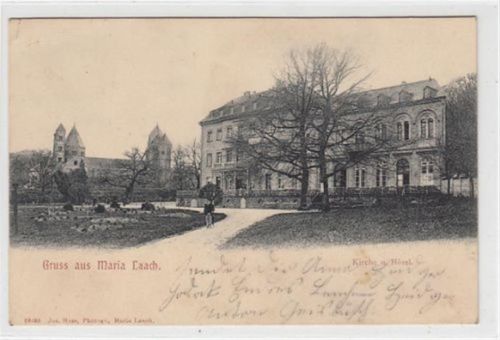 Gruss aus Maria Laach. dasHotel Maria Laach gelaufen, 1903 kleiner Knick oben links, leicht stockfleckig, sonst gut erhalten