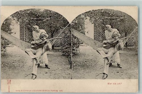 Lichtdruck Knackstedt & Näther Hängematte Gitarre Liebespaar Stereobild 1900