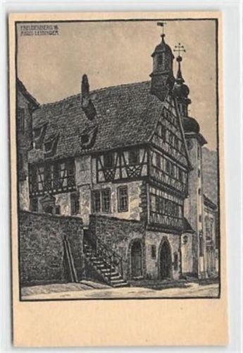 Freudenberg am Main, Künstlerkarte von Alois Leibinger. Rathaus ungelaufen Gute Erhaltung.