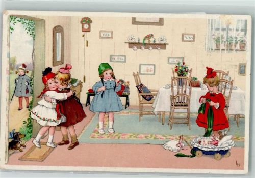 1920 Puppen Kuchen Dackel Meissner u. Buch Serie 2443 AK