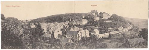 Doppelkarte Blankenheim in der Eifel. Teilansicht mit Burgruine ungelaufen Vorder- und Rückseite fleckig, kleiner Knick oben rechts, sonst gut erhalten