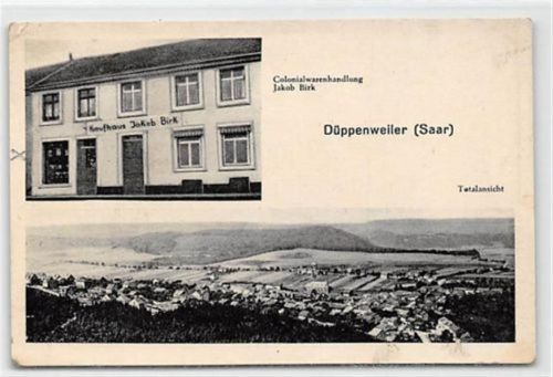Düppenweiler. Colonialwarenhandlung von Jakob Birk gelaufen. leichte Abschürfungen, leicht fleckig, kleiner Knick oben links, sonst gut erhalten