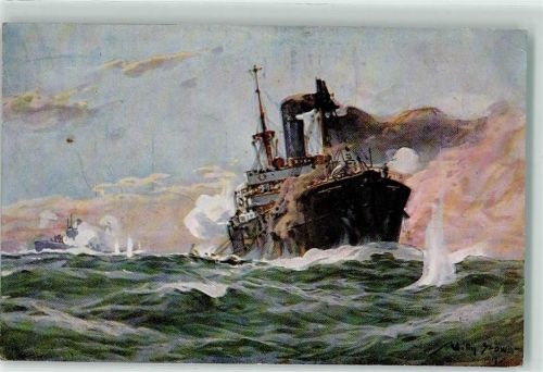 sign. Stöwer, Willy U-Boot im Gefecht mit einem Handelsdampfer U-Boot Spende 1917
