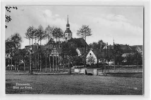 Elsterwerda. Blick zur Kirche gelaufen. Leichter Stempeldurchdruck, kleiner Knick oben rechts, sonst gut erhalten
