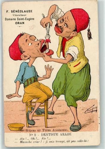 Dentiste Arabe Karikatur Scene et Types Algerien AK Zahnarzt Gebrauchsspuren