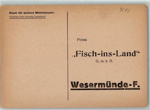 Bremerhaven Firma Fisch ins Land Bestellkarte