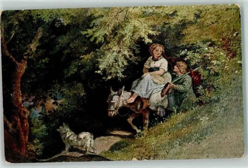 1914 sign. L. Richter Ritt durch den Wald , Esel Serie 2/III