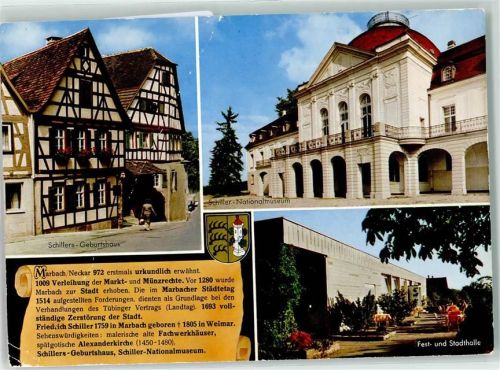 Marbach Schillers Geburtshaus Nationalmuseum Fest- u. Stadthalle Wappen
