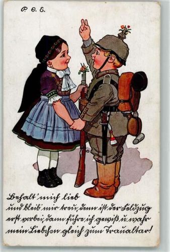 1917 WK I Kinder in Uniform Trachten Bleib mir treu AK