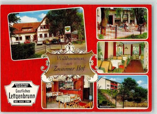 Lettgenbrunn Gasthaus Znaimer Hof Inh. Wilh. Wollinger BP - Wegweiser Auto VW Käfer Terrasse Gastraum Theke Geweih Gästehaus