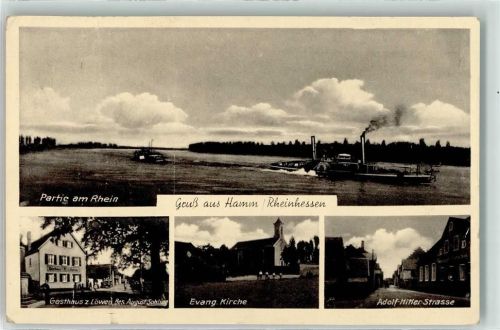 Hamm Sietenraddampfer Gasthaus z. Löwen Ev. Kirche Adolf Hitler Straße WK II Stempel