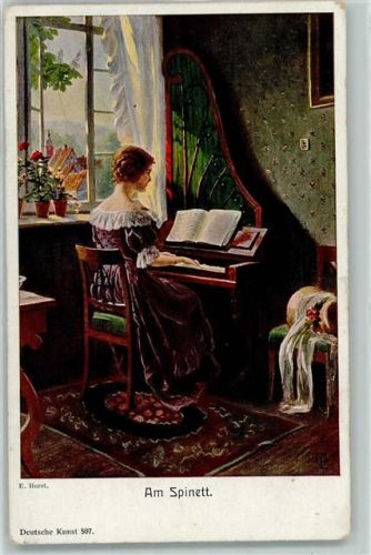 1917 Frau spielt am Spinett sign. E. Horst AK