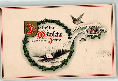 1916 Neujahr WK I Schwarz-Weiß-Rot Vögel Tannenkranz AK