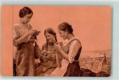 WK I Mädchen stricken für das Vaterland sign. Georg Jahn