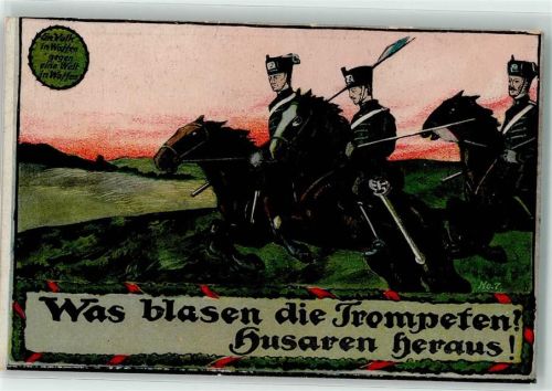 Was blasen die Trompeten ? Husaren heraus ! Wohlfahrtskarte Rotes Kreuz
