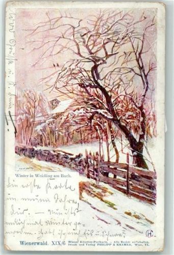 Wienerwald XIX/6 Winter in Weidling am Bach AK Philipp & Kramer 1901 Gebrauchsspuren