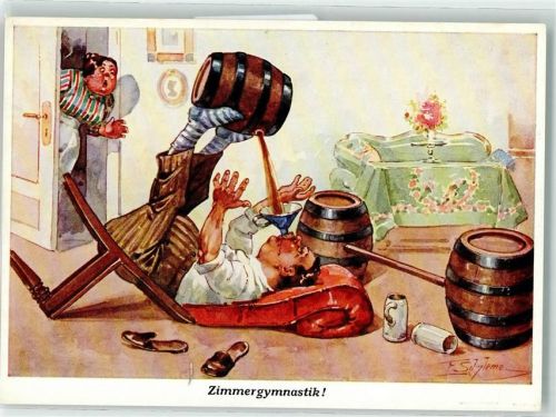 Zimmergymnastik Humor Bier - Verlag Emil Köhn Nr. 524 AK