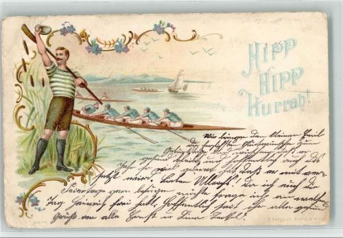 Hipp Hipp Hurra Litho AK Rudern 1904 Gebrauchsspuren