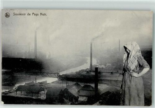 Charleroi 1911 Pay Noir Kohle Industrie rauchende Schornsteine Ort lt. Stempel