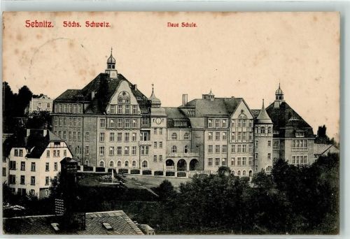 Sebnitz 1910 Neue Schule Springbrunnen