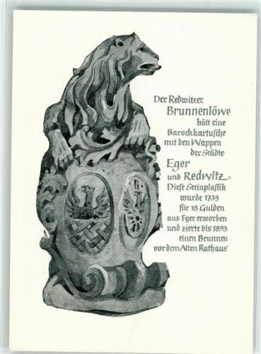 Marktredwitz der Retwitzer Brunnenlöwe mit Wappen von Eger und Retwitz aud dem Brunnen vor dem alten Rathaus in Eger