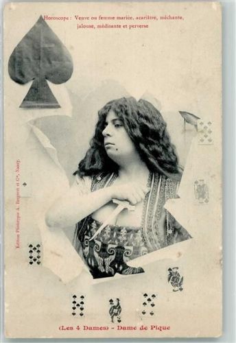1899 Pik Dame Phototypie Bergeret , durchbrochene Papierwand