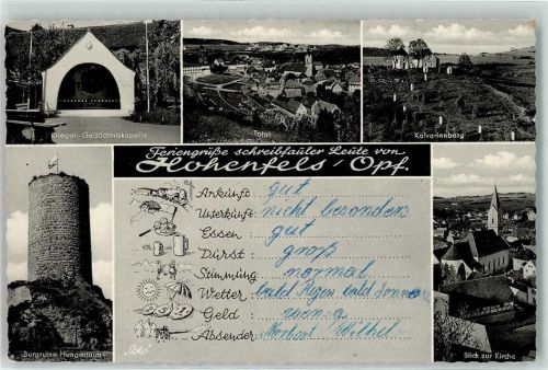Hohenfels Krieger Gedächniskapelle Kavarienberg Burgruine Hungerturm Blick zur Kirche