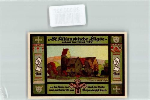 Lügde Notgeld Stadt Lügde 2 Mark Nr. 019617 St. Kiliankirche