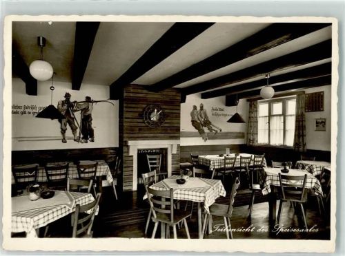 Reichenbach Hotel Gasthaus Hirsch Speisesaal Wandbilder Uhr Kamin